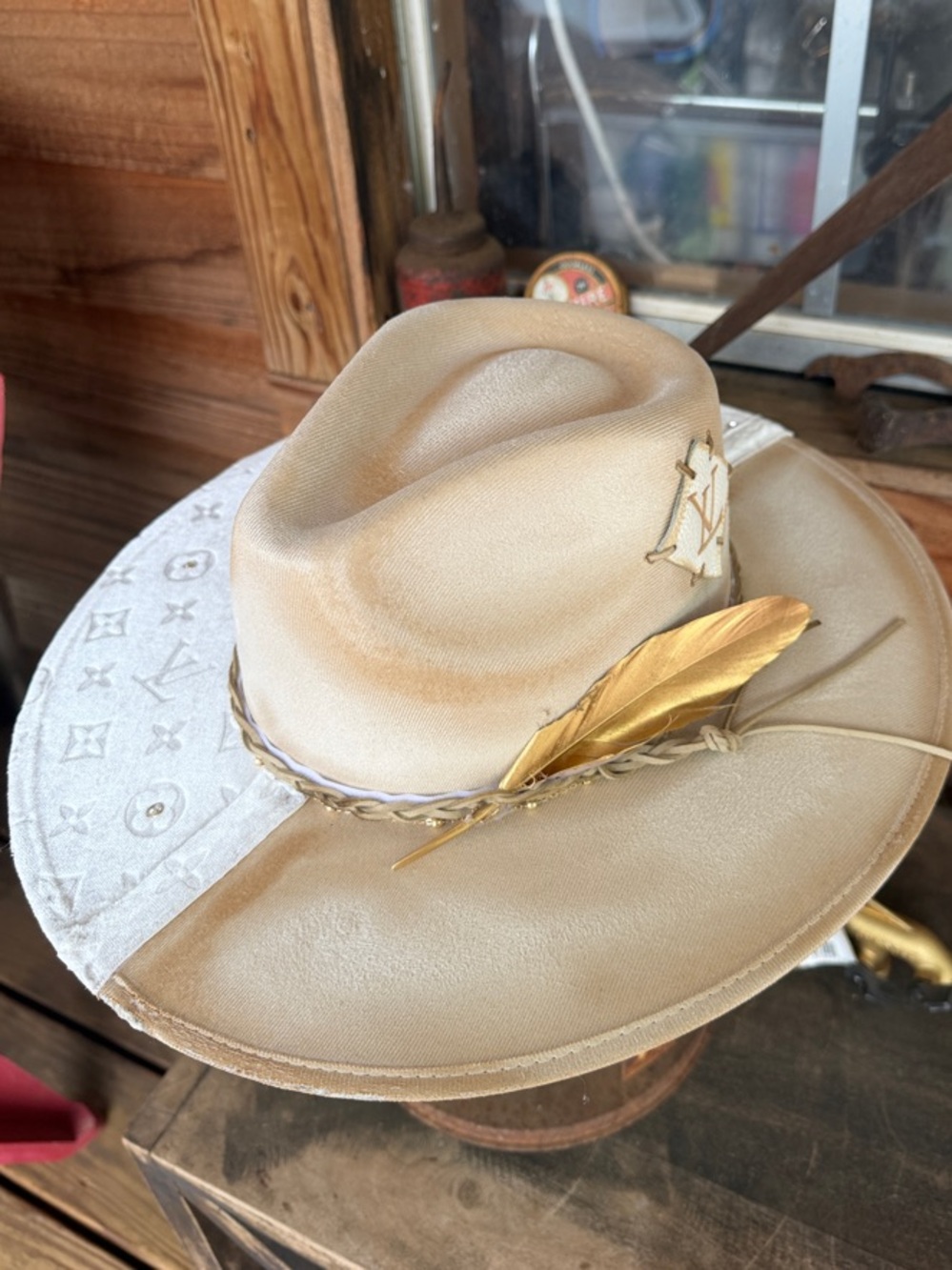 Cream Louis Vuitton Trim Women's Fedora Hat